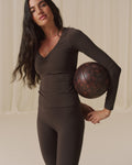 Ultimate Ruched Front Long Sleeve Top - Coffee Bean