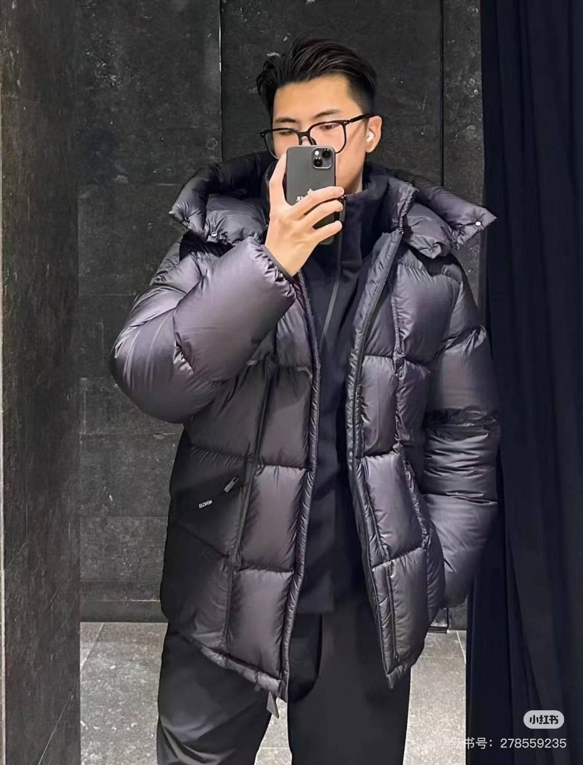 Moncler Black Hooded Puffer Coat