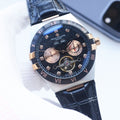 Patek Philippe Two Tone Black Dial Leather Strap Watch